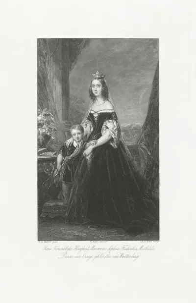 Portret van Sophia Frederika Mathilda van Württemberg met haar zoon