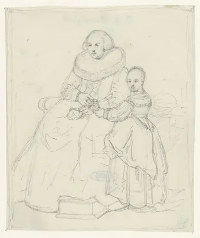 Portret van Susanna van Collen, echtgenote van Jean Pellicorne, met haar dochter Anna