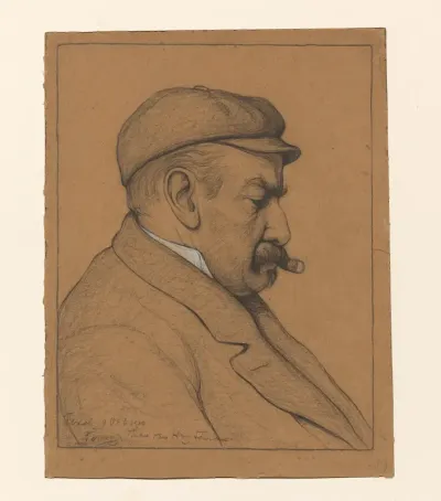 Portret van Theo van Hoytema, een sigaar rokend