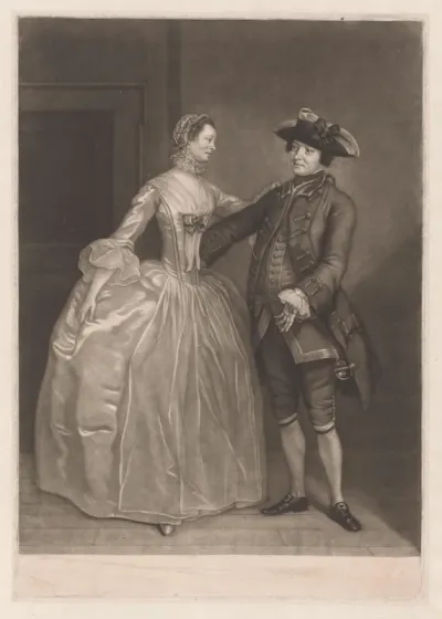 Portret van Thomas Lowe en mevrouw Chambers als kapitein Macheath en Polly