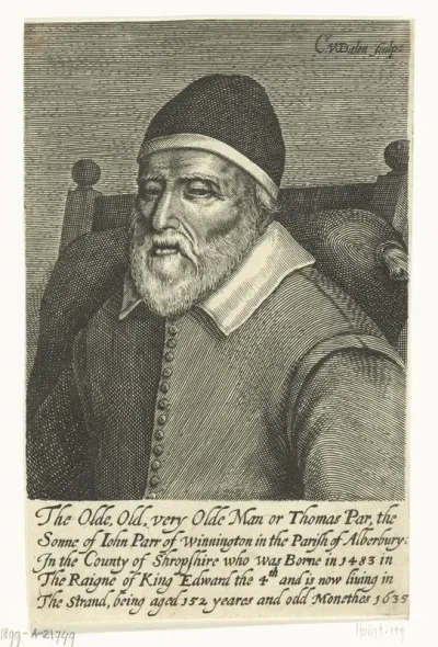 Portret van Thomas Parr op 152-jarige leeftijd