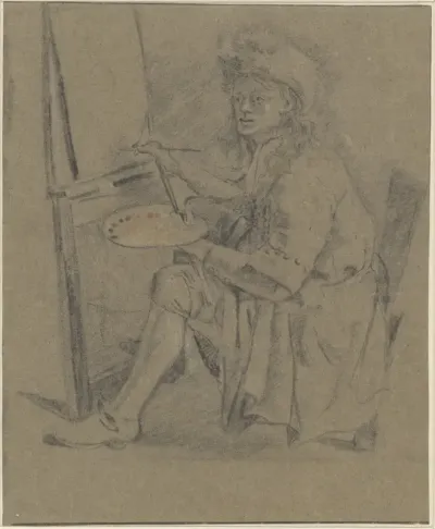 Portret van Thomas Wijck, voor zijn schildersezel