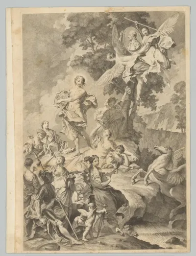 Portret van Torquato Tasso met mythologische figuren