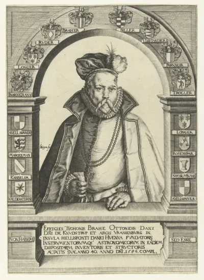 Portret van Tycho Brahe op veertigjarige leeftijd (met muts)