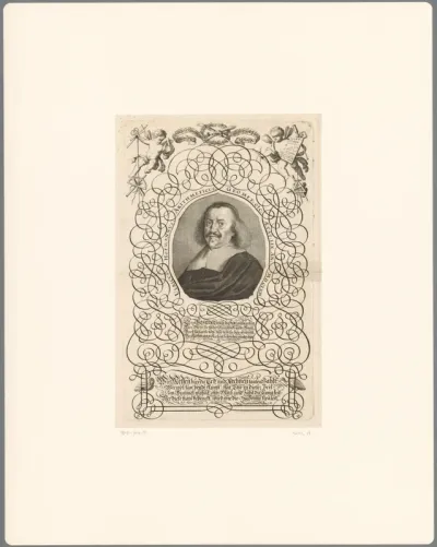 Portret van Ulrich Hofmann met kalligrafie