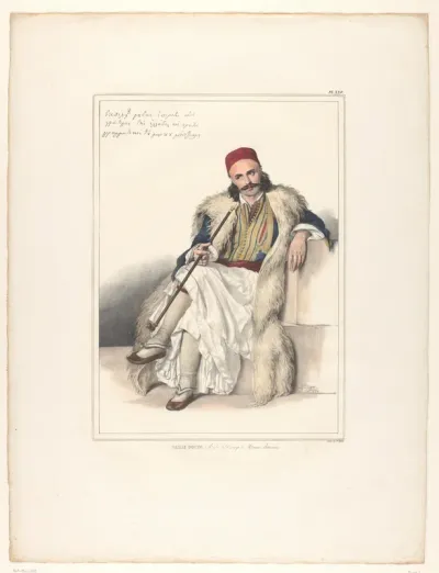 Portret van Vasileios Goudas zittend met een pijp in zijn hand
