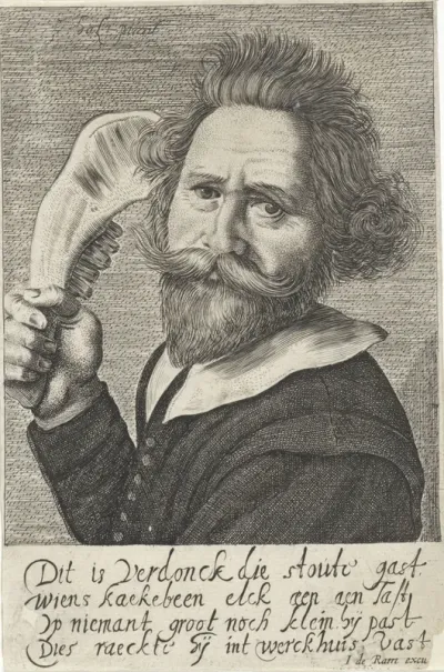 Portret van Verdonck, met ezelskaak