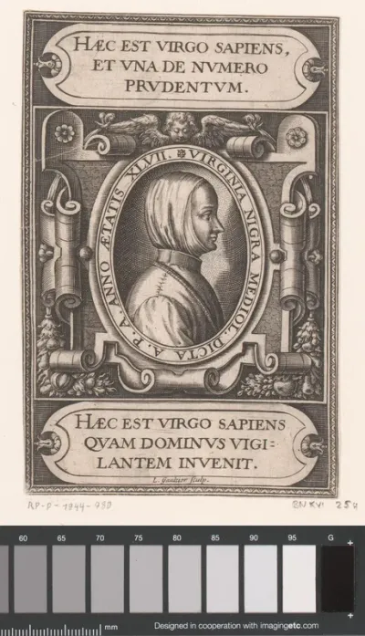 Portret van Virginia Nigra op 47-jarige leeftijd als wijze maagd