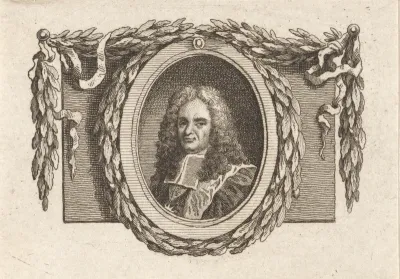 Portret van Voltaire, omringd met een lauwerkrans