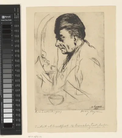 Portret van Walter Sickert bij het ontbijt