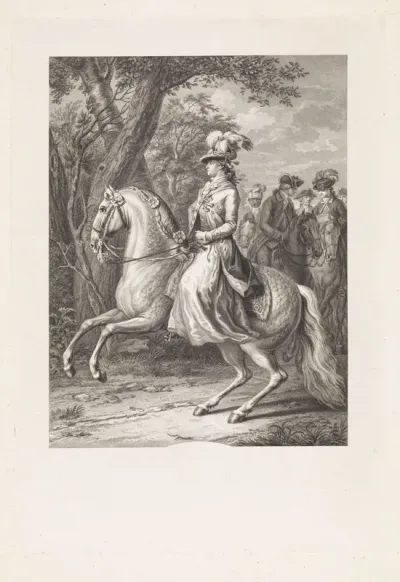 Portret van Wilhelmina van Pruisen, te paard