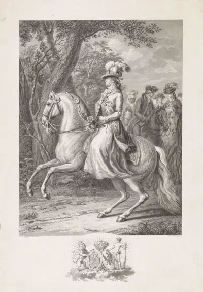 Portret van Wilhelmina van Pruisen, te paard