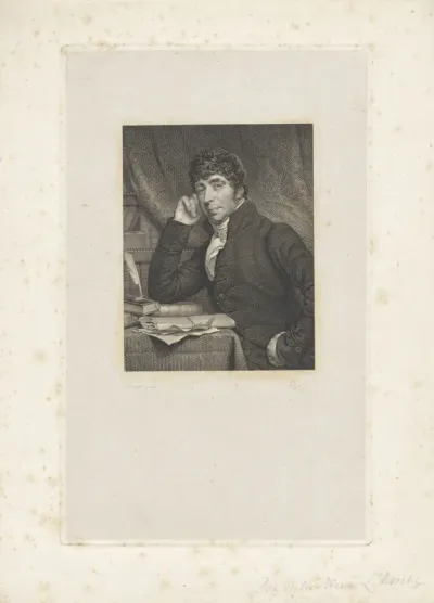 Portret van Willem Bilderdijk aan zijn schrijftafel
