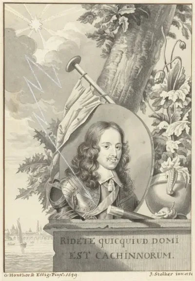 Portret van Willem II, prins van Oranje-Nassau, liggend op een steen