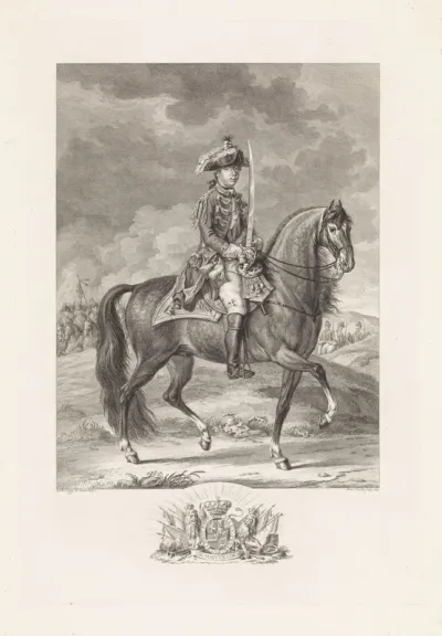 Portret van Willem V, prins van Oranje-Nassau te paard