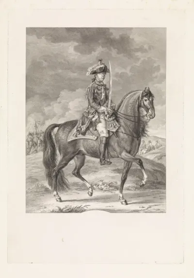 Portret van Willem V, prins van Oranje-Nassau te paard