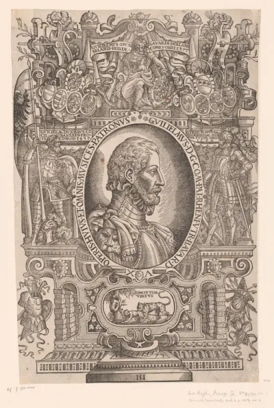 Portret van Willem V van Beieren in genealogisch kader