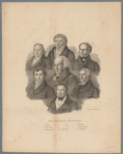 Portret van zeven geleerden uit Göttingen