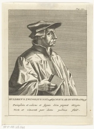 Portret van Zwitserse priester en hervormer Ulrich Zwingli