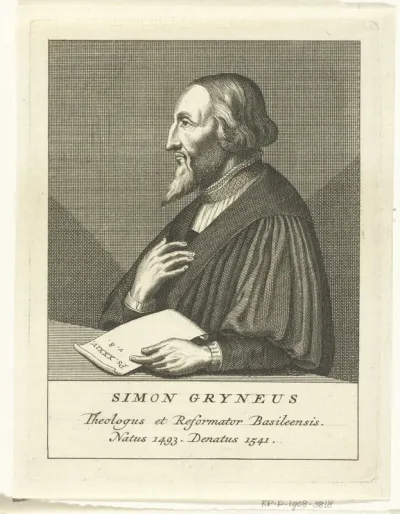 Portret van Zwitserse theoloog en hervormer Simon Grynaeus