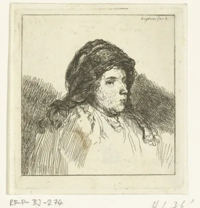 Portretbuste van een vrouw met doek om haar hoofd