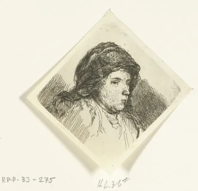 Portretbuste van een vrouw met doek om haar hoofd