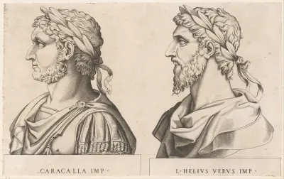 Portretbustes van Romeinse keizers Caracalla en Helius Verus