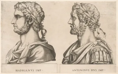 Portretbustes van Romeinse keizers Hadrianus en Antoninus Pius