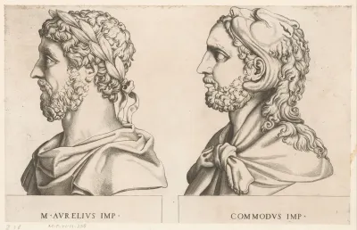 Portretbustes van Romeinse keizers Marcus Aurelius en Commodus