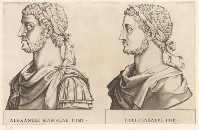 Portretbustes van Romeinse keizers Severus Alexander en Elagabalus