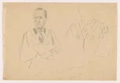 Portretstudies voor het (onvoltooide) schilderij van de Nederlandse rechtbank in Londen, juni 1942: Mr C.W.A. Schürmann.