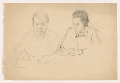 Portretstudies voor het (onvoltooide) schilderij van de Nederlandse rechtbank in Londen, juni 1942: Mr E.P.A. Akkerman-Weber.