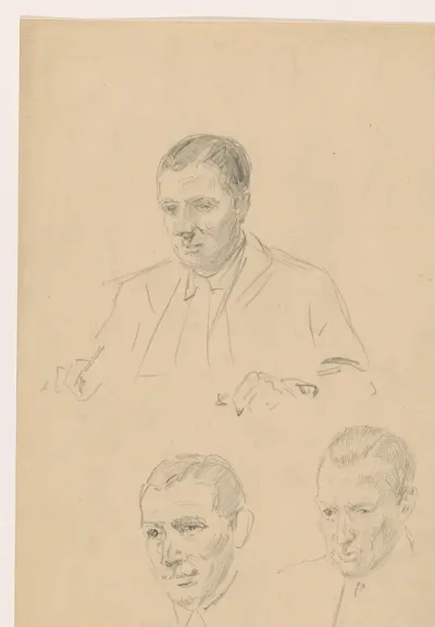 Portretstudies voor het (onvoltooide) schilderij van de Nederlandse rechtbank in Londen, juni 1942: Mr. H. van Everdingen.