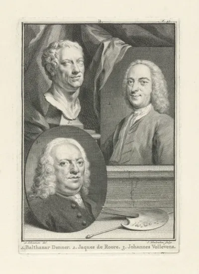 Portretten van Balthasar Denner, Jaques Ignatius de Roore en Johannes Vollevens