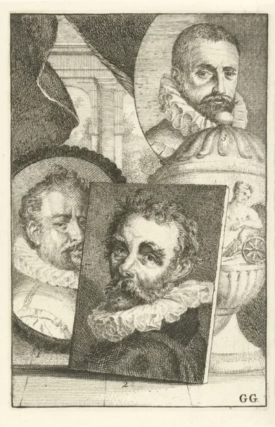 Portretten van Bartholomeus Spranger, Cornelis Ketel en Paul Bril