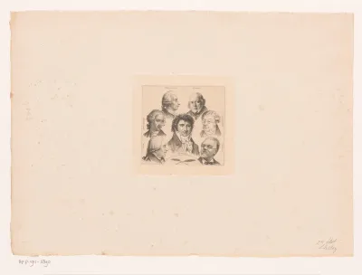 Portretten van Crébillon, Béranger, Gouffé, Clairville, Désaugiers, Laujon en Bernard