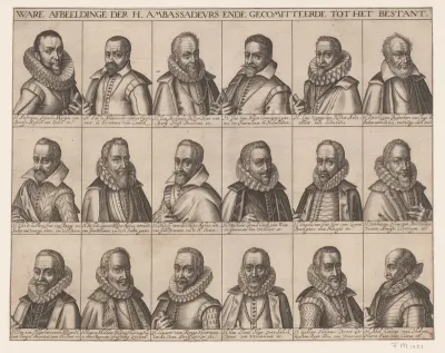 Portretten van de achttien deelnemers bij de vredesonderhandelingen, 1608