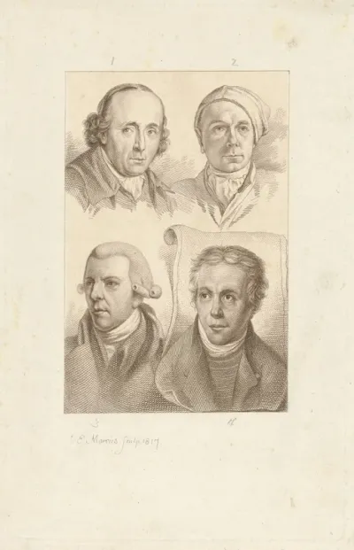 Portretten van Gerard van Nijmegen, Jacob Cats, Reinier Vinkeles en Dirk Langendijk