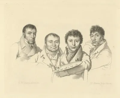 Portretten van H. Lageman, Ch. Dubois, G.J. Michaëlis en A. van den Bos