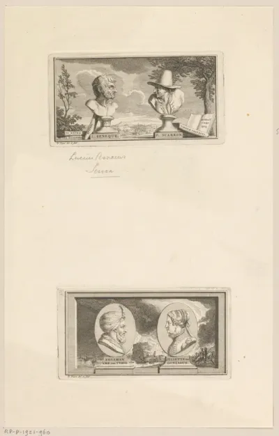 Portretten van Lucius Annaeus Seneca en Paul Scarron en portretten van Süleyman I de Grote en Giulia Gonzaga