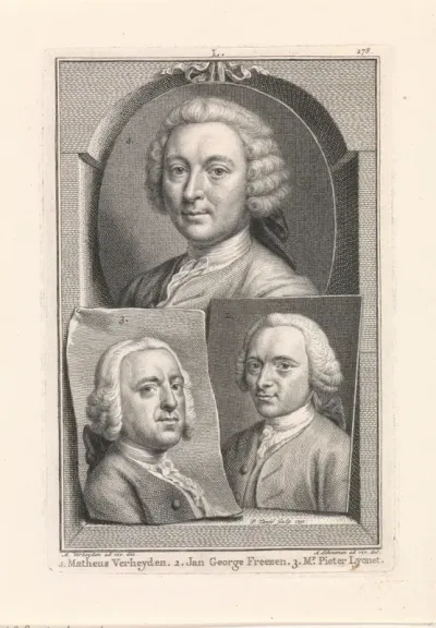 Portretten van Mattheus Verheyden, Jan George Freezen en Pieter Lyonet
