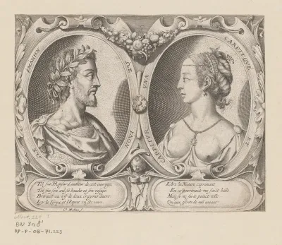 Portretten van Pierre de Ronsard en Cassandre Salviati in twee cartouches