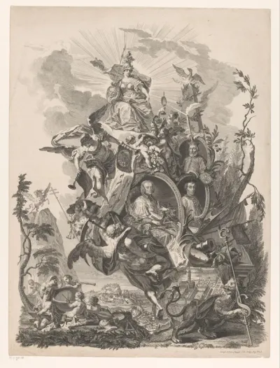Portretten van Salzburgse kardinalen Sigismund II de Schrattenbach, Eberhard II de Truchsen en Burchard I de Ziegenhagen in allegorische voorstelling