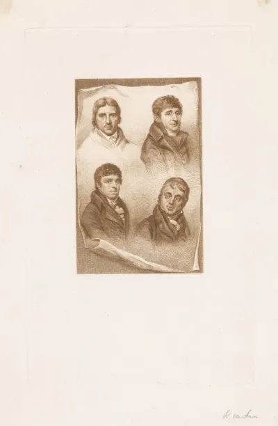 Portretten van Taco Scheltema, Nicolaas Baur, Willem Bartel van der Kooi en Martinus Schouman