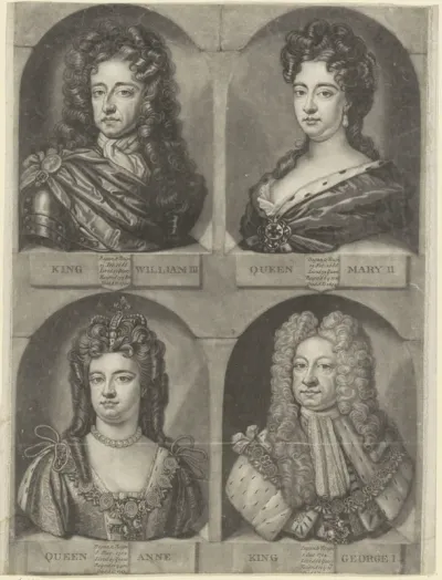 Portretten van Willem III, prins van Oranje, Maria II Stuart, Anna Stuart en George I
