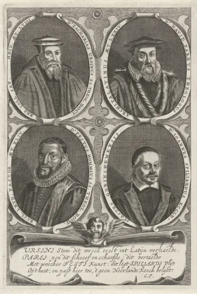 Portretten van Zacharias Ursinus, David Pareus, Festus Hommius en Johannes Spiljardus