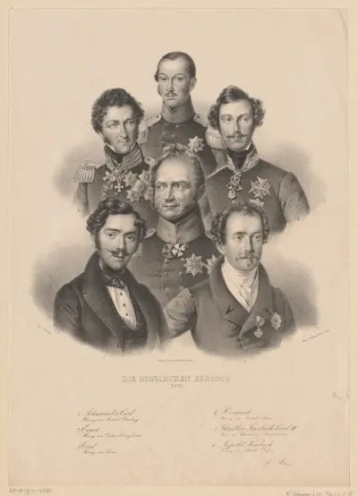 Portretten van zes Europese monarchen
