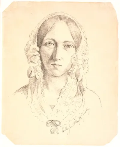 Portræt af en ung kvinde, en face. Muligvis forestillende Louise Marie Neergaard (1816-1895)