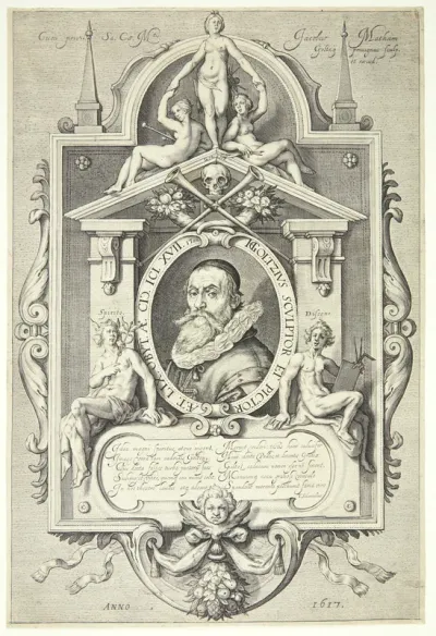 Portræt af Hendrick Goltzius i allegorisk ramme