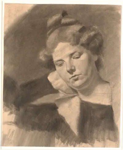Portræt af Kathrine (Ketty) Mathilde Antonia Nielsen, f. Rask. (f. 1878, g.m. billedhuggeren Kai Nielsen i dennes første ægteskab.)